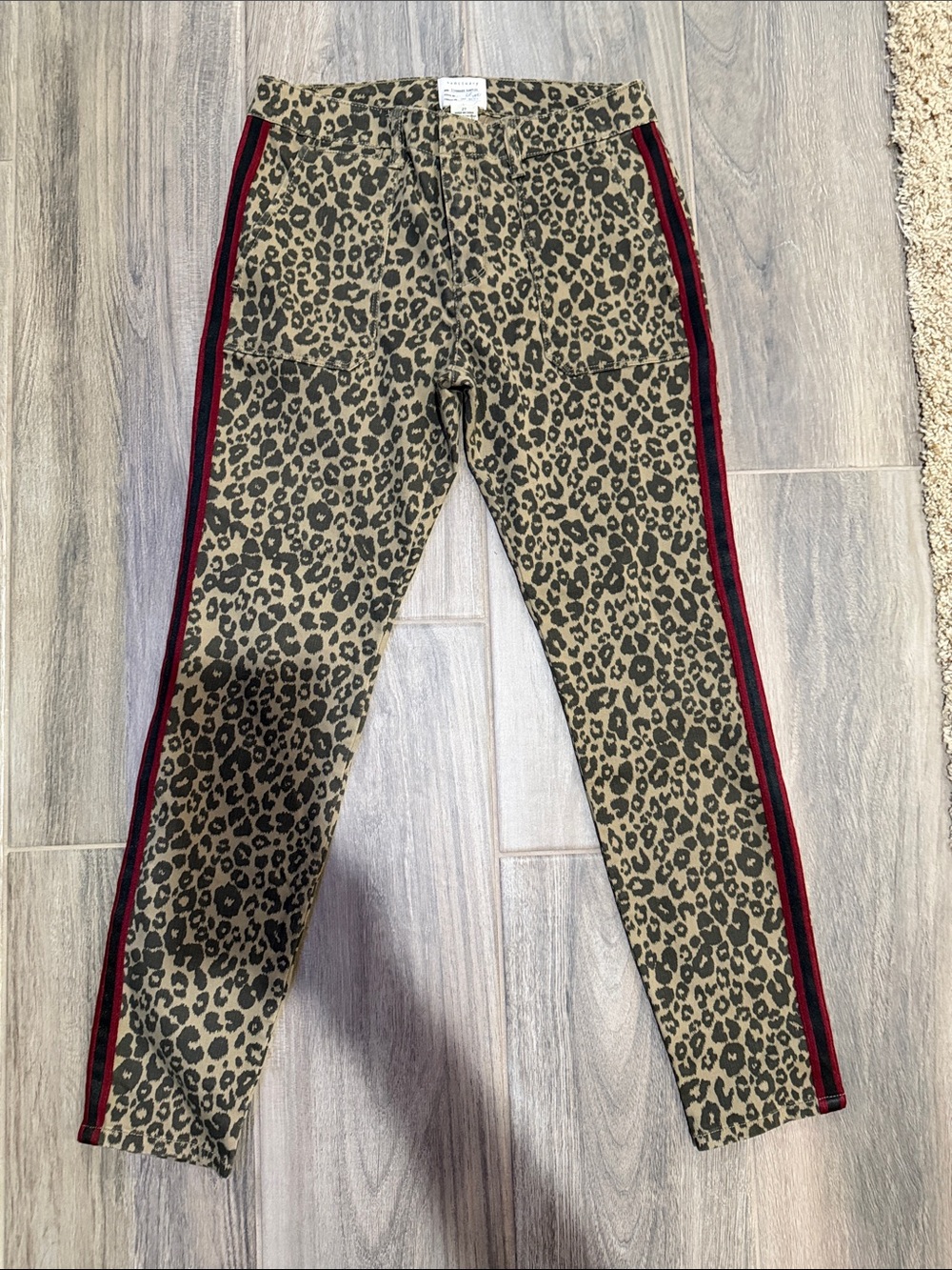 Kids Leopard Print Leggings with Red Side Stripe